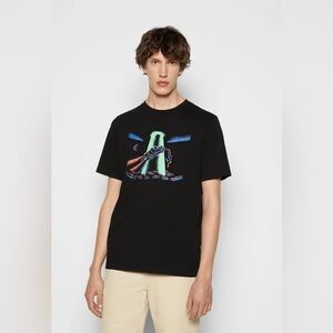 Wood Wood “Bobby JC abduction T-shirt” - black with multicolored print - size XL